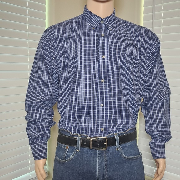 Wrangler Other - Wrangler Riata Mens Navy Blue White Micro Grid Check Button Down Shirt XL